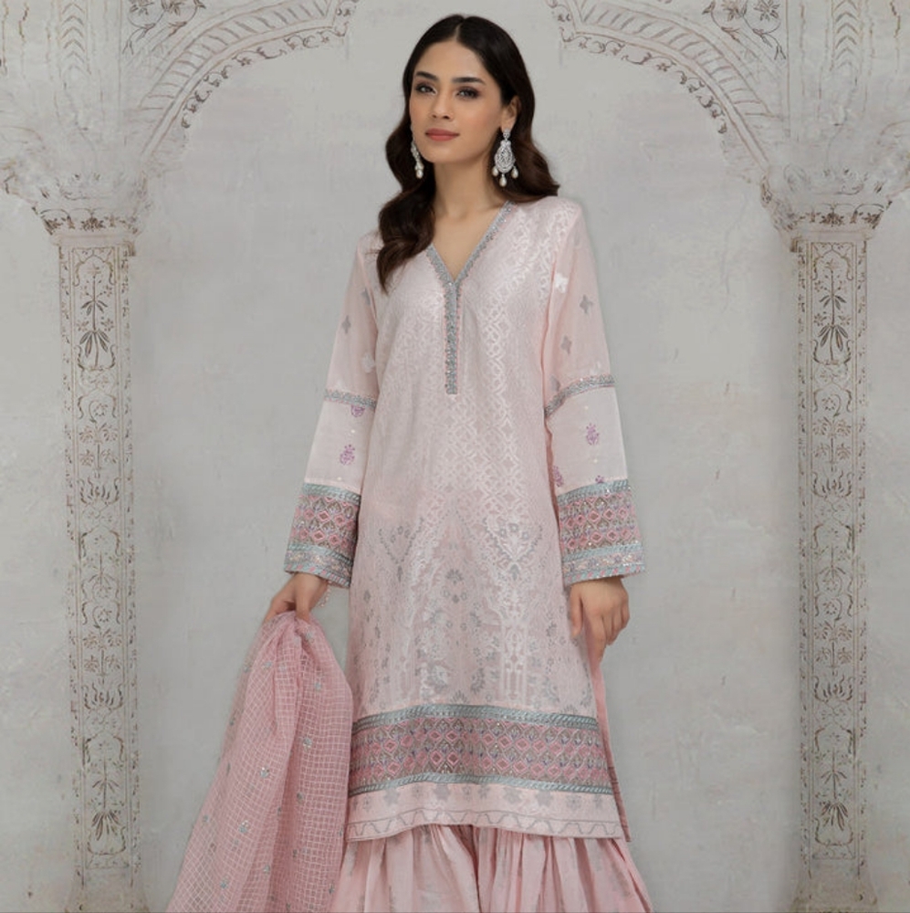 Maria B Women's Pakistani 2-Piece Kameez / Kurta & Dupatta, Pink, Medium